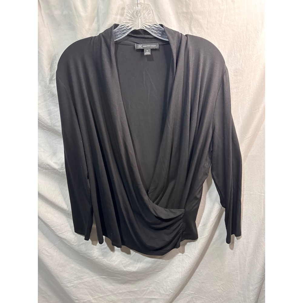 INC International Concepts Womens Black Surplice Wrap Top Long Sleeve 0X Plus